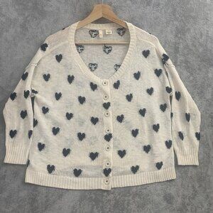 Moth Sweater Womens XS Heart Intarsia Cardigan Alpaca Blend Cream Black Knit
